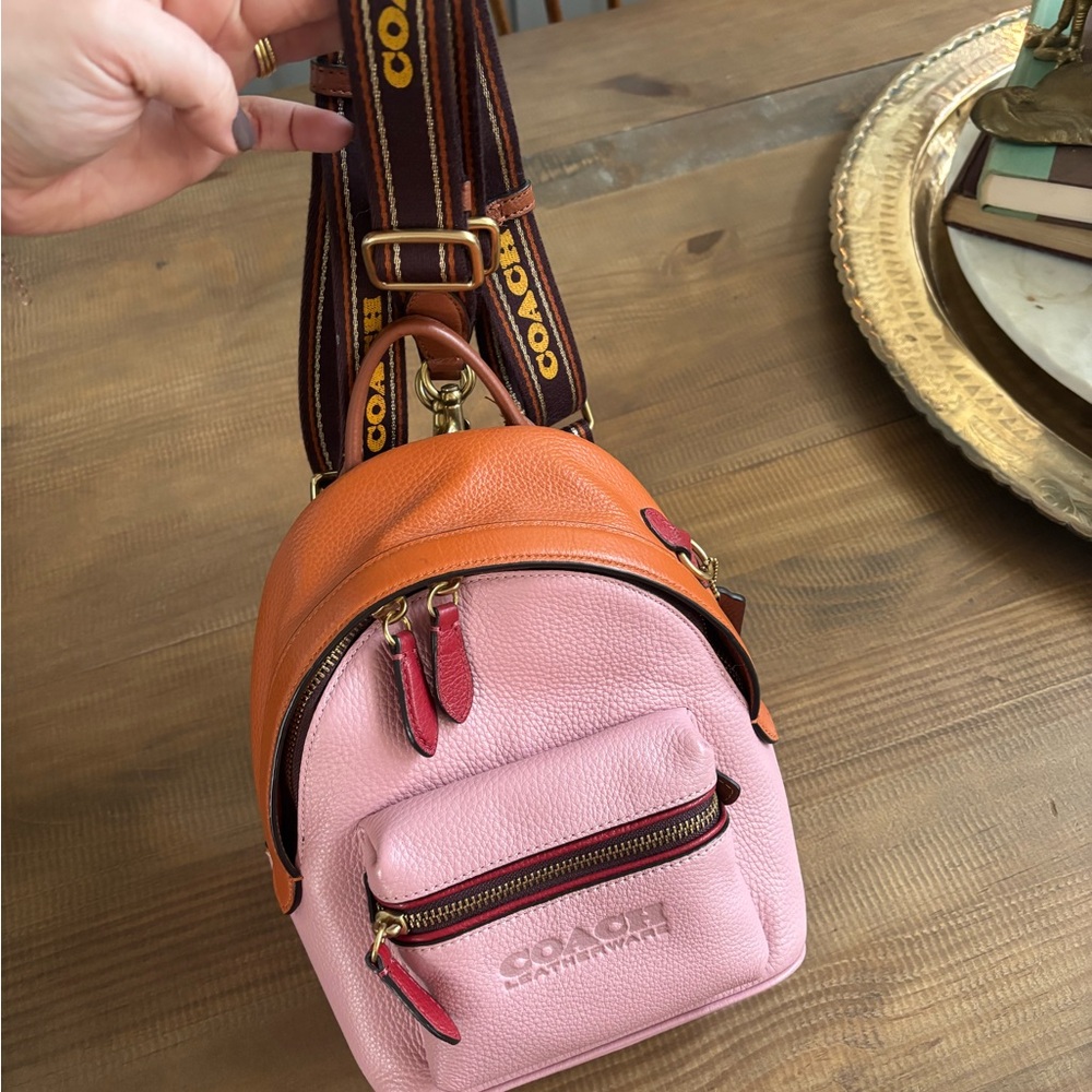 Coach Pink and Orange Leather Backpack
